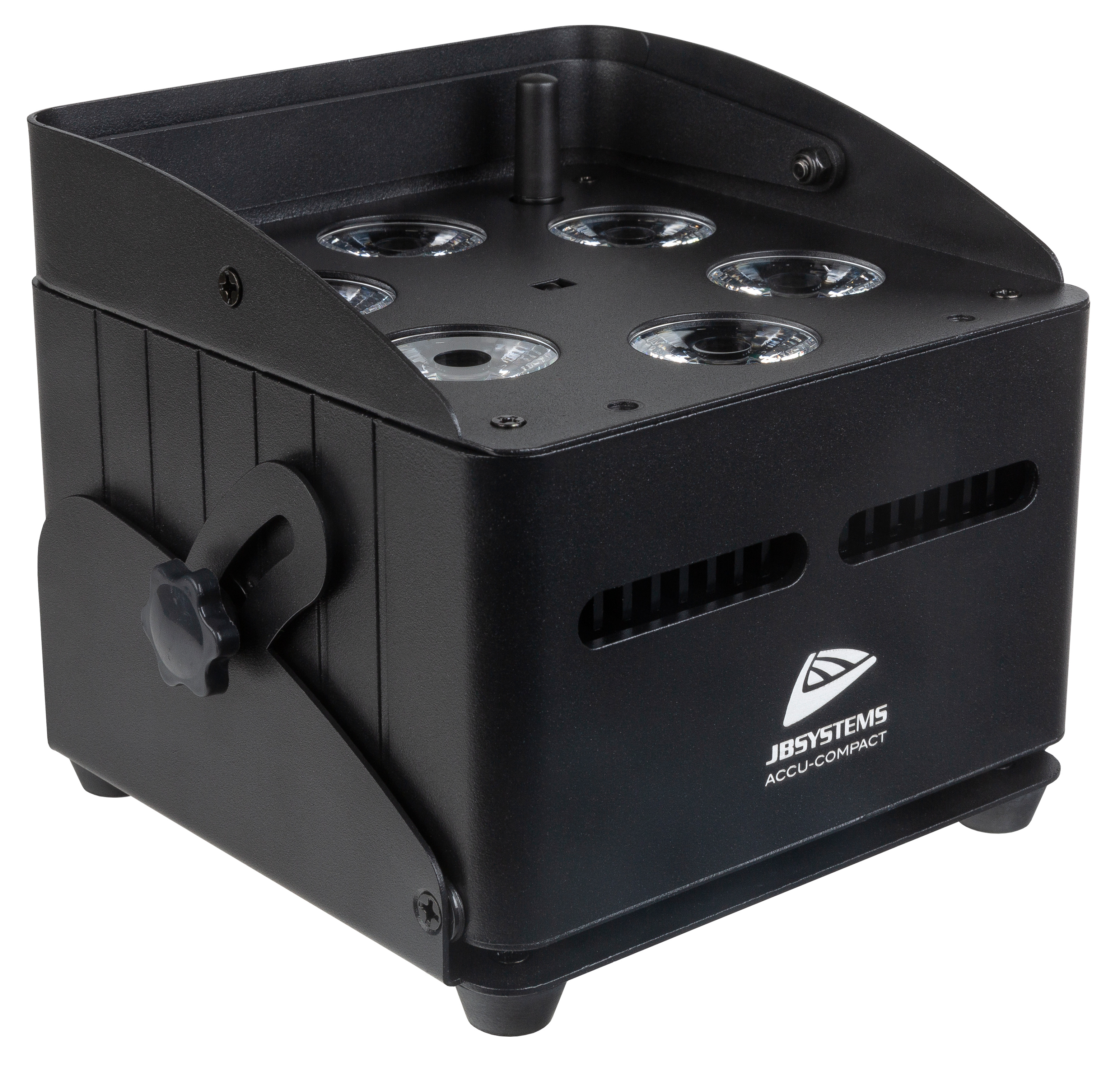 Budget friendly, battery operated LED uplighter with 6x10W RGBWA-LEDs <p hidden>akku</p>