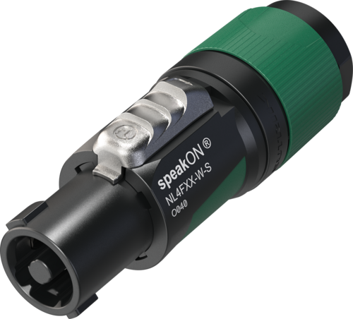 Neutrik 4-pole speakON cable connector, screw terminal assembly, chuck type strain relief for cable diameters 6 to 12 mm